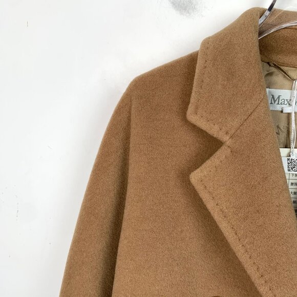Max Mara Brown Camel Wool Double-Breasted Coat With Lapel Collar Size XS - Picture 3 of 7